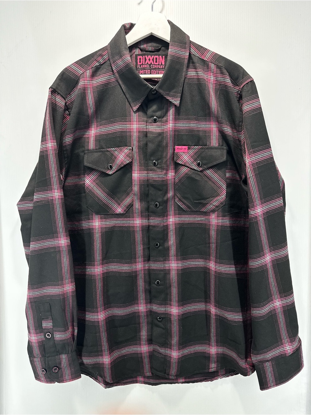 DIXXON Black & Pink Plaid Men's XL Snap-On Button-Up Shirt